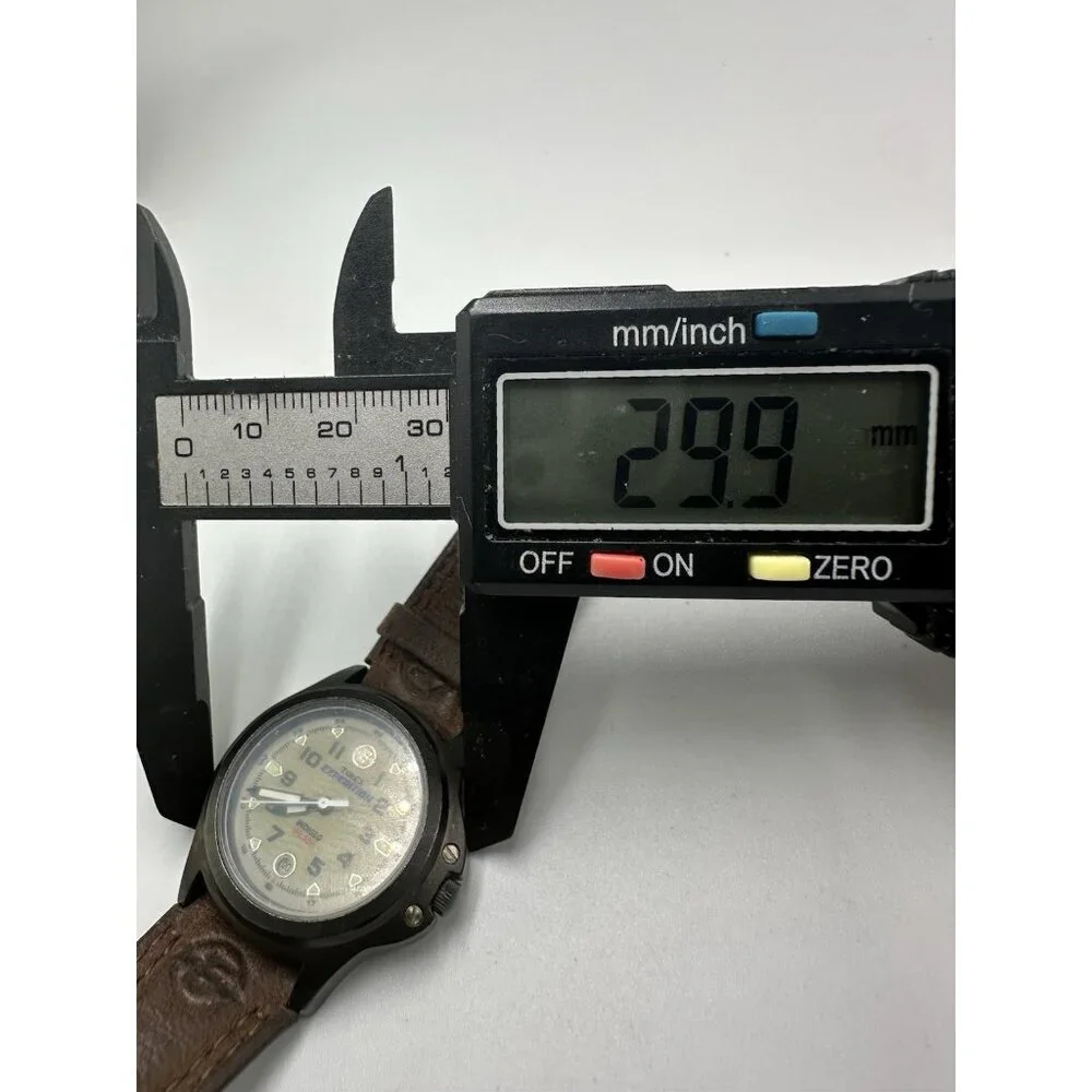 Timex Expedition Watch Men Indiglo Dial Date Window Brown Leather Band Works